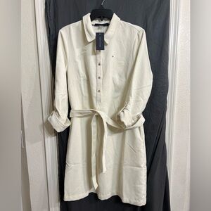 NWT Tommy Hilfiger corduroy Elegant Cream Shirt belted knee high Dress-size 8